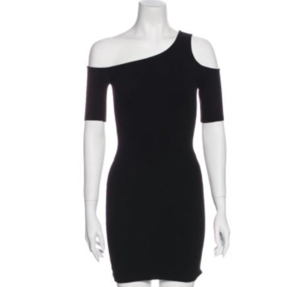 Helmut Lang Black Bodycon Asymmetrical Mini Dress